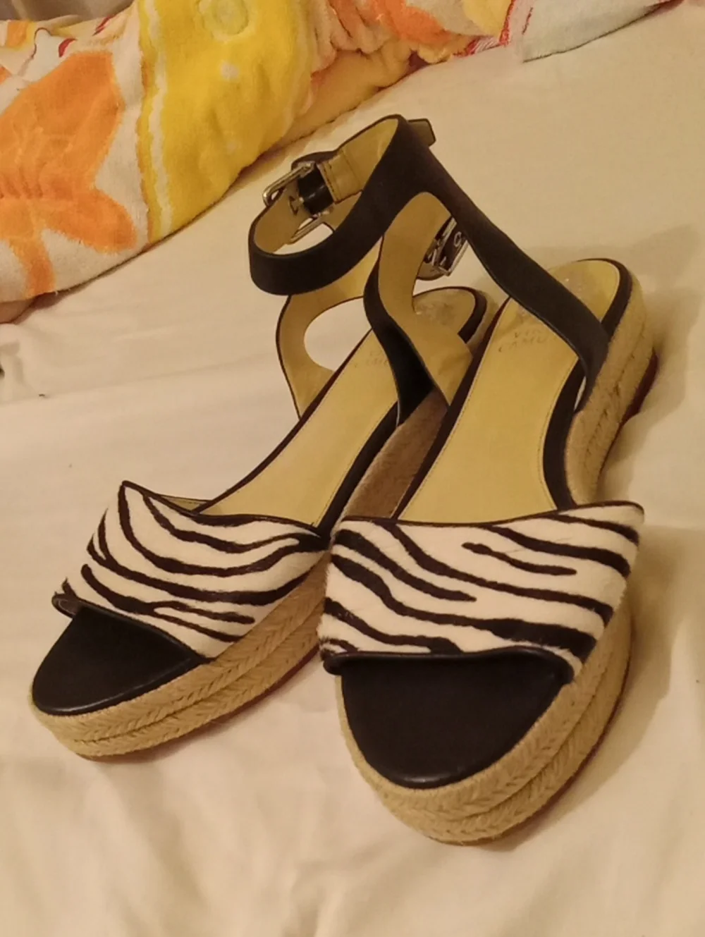 Vince Camuto Kathalia Zebra Print Calf Hair Espadrille Wedge Sandal 10M